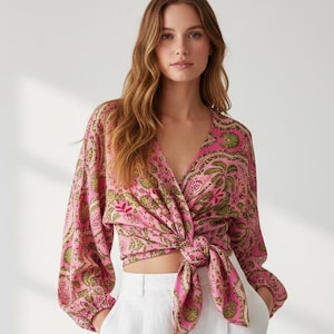 Blusa cruzada bohemia, blusa cruzada bohemia de seda, ropa de festival para mujer, ropa ibicenca, top diosa, ropa bohemia para mujer