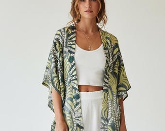 Short Silk Kimono Jacket, Upcycled Boho Kimono, Bohemian Kimono Cardigan, Festival Kimono, Ibiza Clothing, Goddess Kimono, Bohemian Clothing