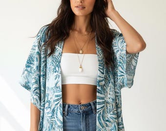 Short Silk Kimono Jacket, Upcycled Boho Kimono, Bohemian Kimono Cardigan, Festival Kimono, Ibiza Clothing, Goddess Kimono, Bohemian Clothing