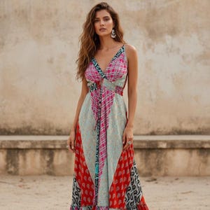 Boho-Patchwork-Maxikleid – Boho-Festivalkleid – Hippie-Sommer-Maxikleid – Farbenfrohes Boho-Strandkleid – Boho-Urlaubskleid Bild 9