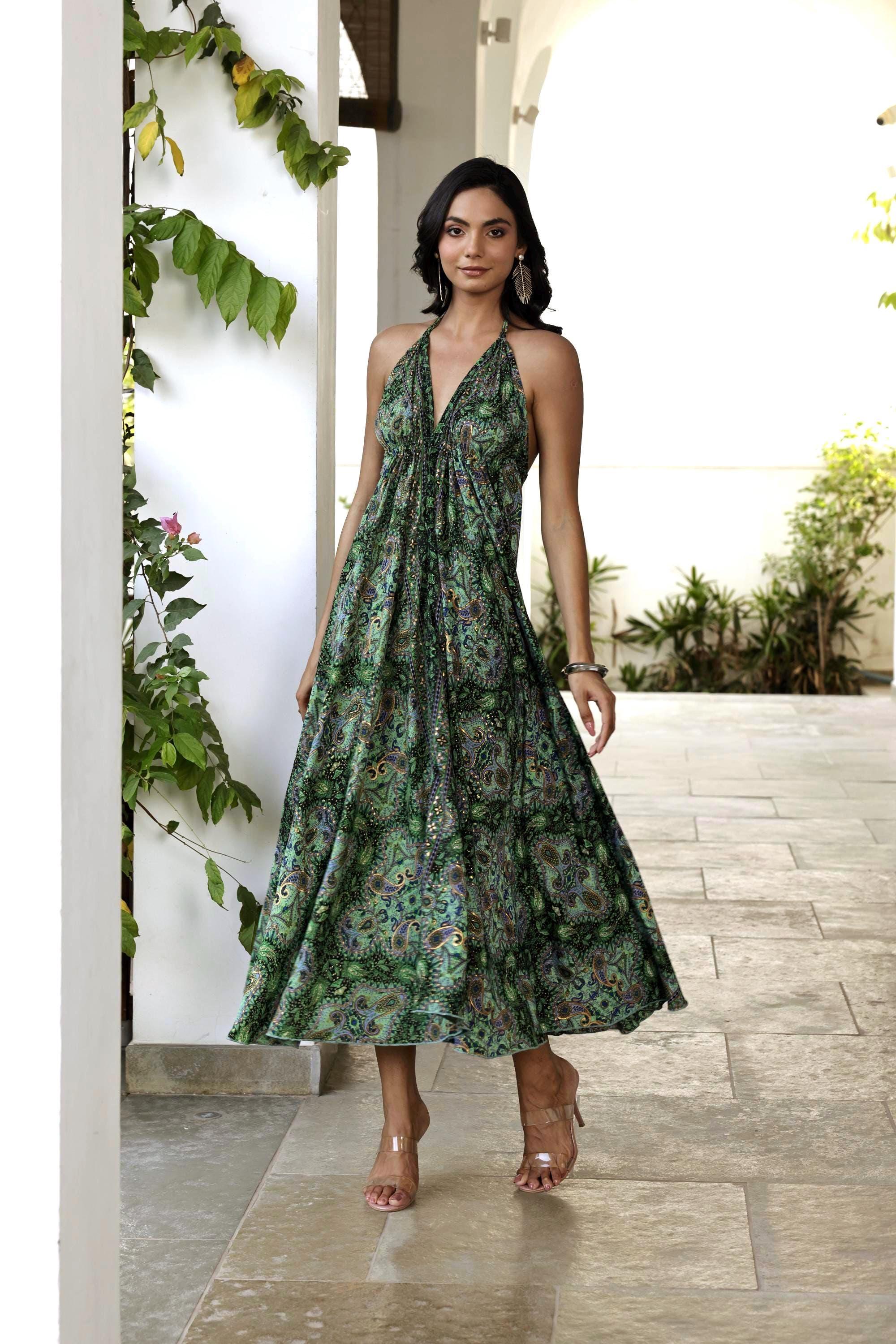 Green Boho Maxi Dress, Silk Blend Infinity Dress, Backless Bohemian Dress,  Festival Dress Women, Wedding Guest Dress, Ibiza Clothing - Etsy Israel