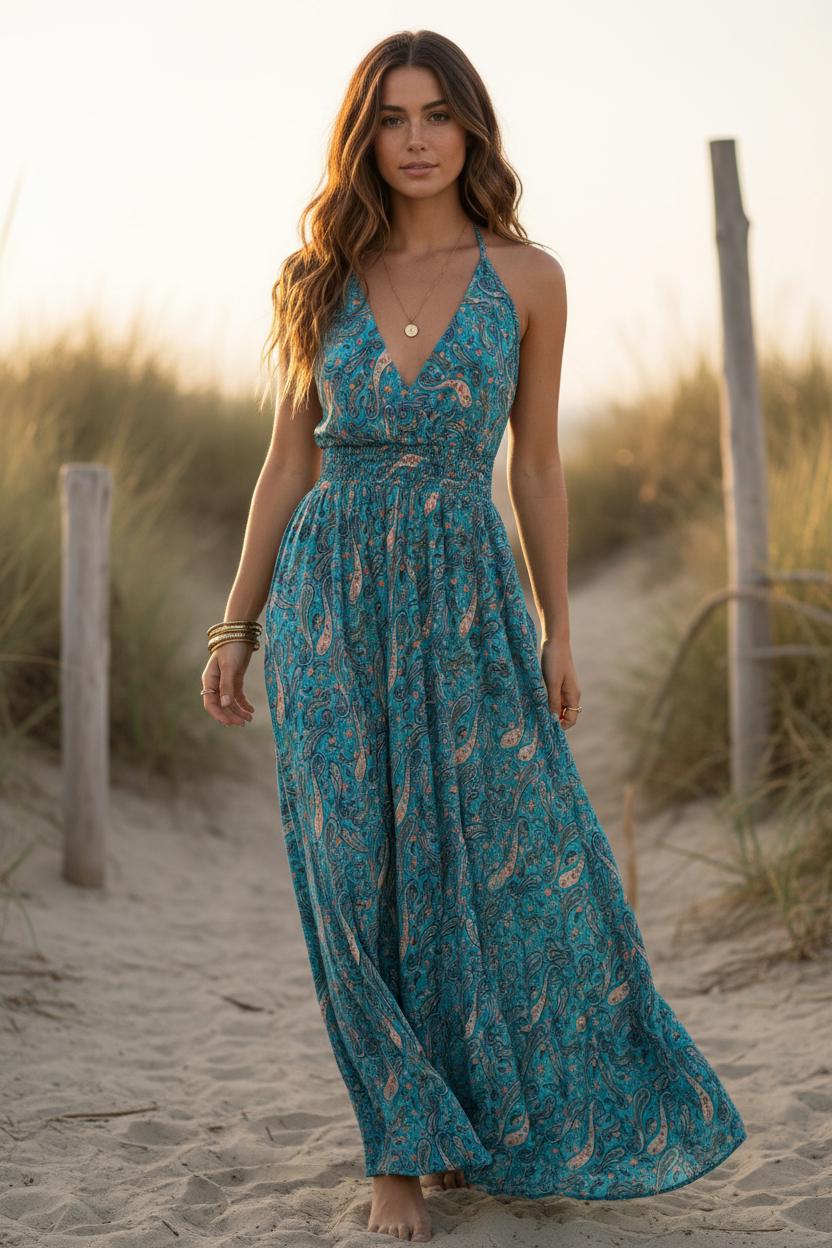 teal boho dress Backless Maxi Dress, Turquoise Paisley Dress, Festival Maxi UK, Open Back Summer Dress, Hippie Bohemian Dress Maggy London Green Side special edit:view all boy shoes resort wear COLOR:Nude + Ivory (As in The Pictures)