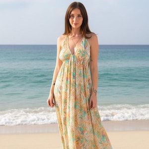 Green Silk Halter Maxi Dress, Backless Boho Dress, Bohemian Maxi Dress, Festival Dress Women, Ibiza Dress, Goddess Dress, Bohemian Clothing
