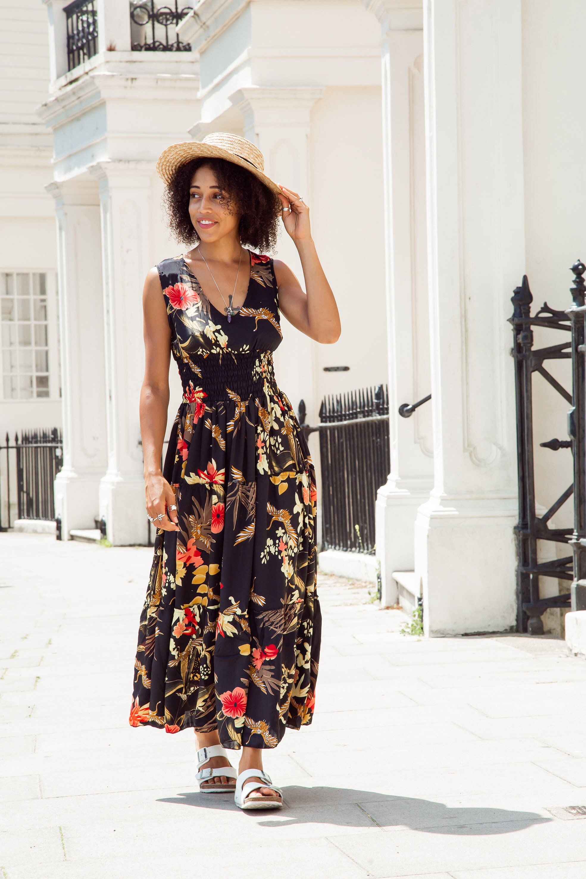 black floral boho dress Baltic Born Womens Spell Boho Midi Dress | Black