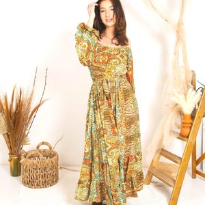 Rustic Print Boho Maxi Dress, Tiered Bohemian Maxi Dress, Ibiza Dress, Goddess Maxi Dress, Spiritual Clothing, Bohemian Clothing image 9