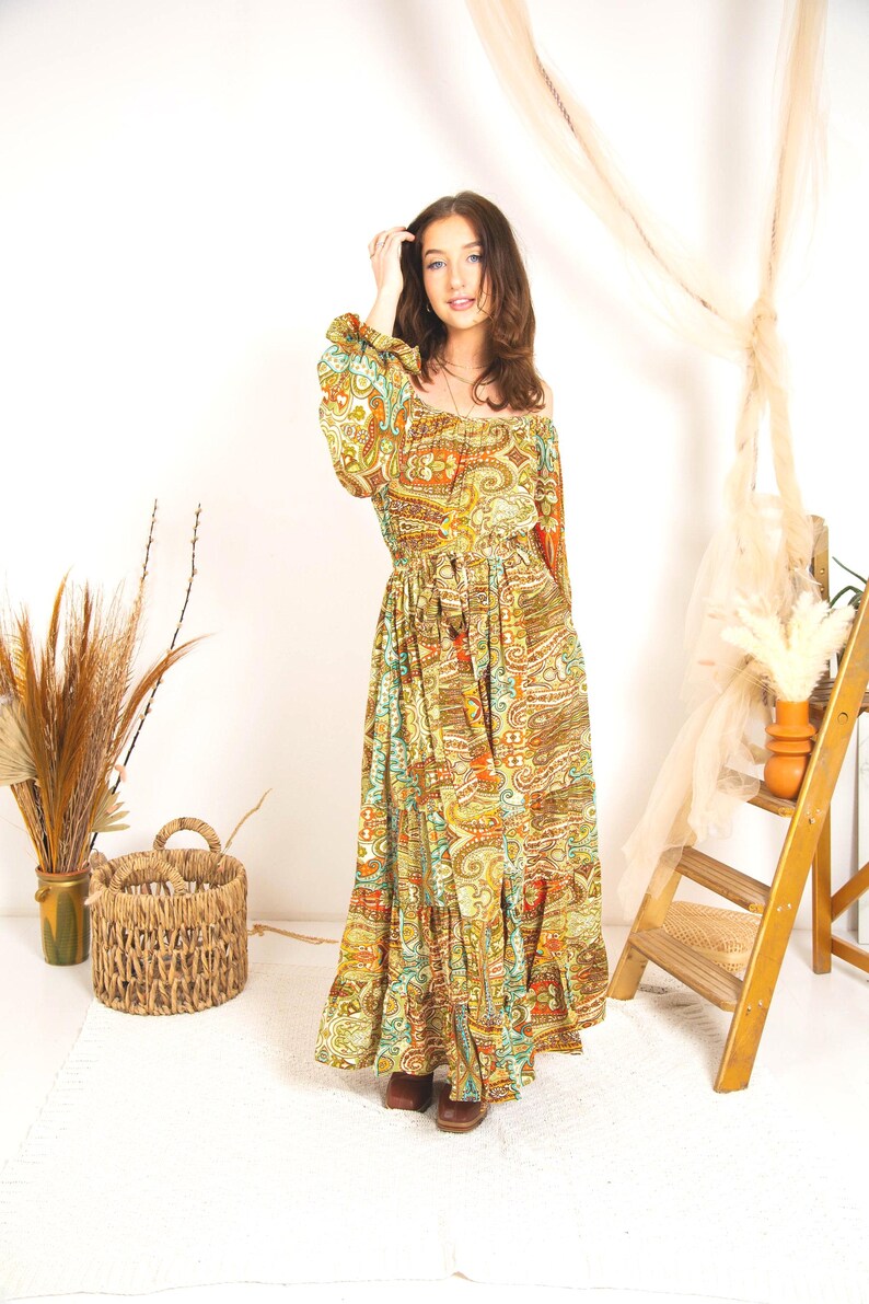 Rustic Print Boho Maxi Dress, Tiered Bohemian Maxi Dress, Ibiza Dress, Goddess Maxi Dress, Spiritual Clothing, Bohemian Clothing image 9