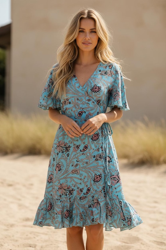 boho wrap dress short Turquoise Silk Mini Dress, Wrap Women, Festival Mini Dress, Ibiza Summer Dress, Bohemian Silk Dress regroupement_couleur_Brown ZARA Women's Blue Satin Color:Pale pink ** NOTE – Some