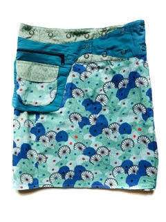 Image of Reversible Wrap Skirt, Knee Length Blue Flower Print, Skirt With Pocket, Freesize Xs To Xl, Ananda