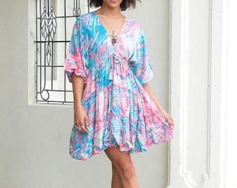 70s Flared Sleeve Mini Wrap Dress: Retro Bell Sleeve Boho Party Outfit -  Etsy