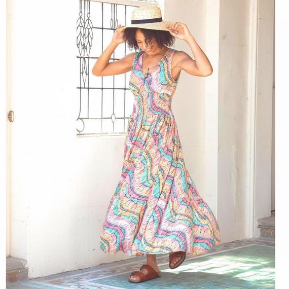 white christmas dresses Baltic Born Womens Spell Boho Midi Dress | Blue + Peach Floral main image 1