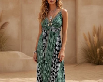 Boho Maxi Dress, Brown Cream Maxi Dress, Adjustable Strap Dress, Festival Maxi Dress, Summer Holiday Dress, Beach Dress, Bohemian Clothing