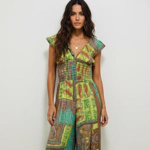 Boho-jumpsuit met wijde pijpen en zakken – Paisley Festival-jumpsuit – soepelvallende boho-jumpsuit – zomervakantie-outfit – statement-jumpsuit