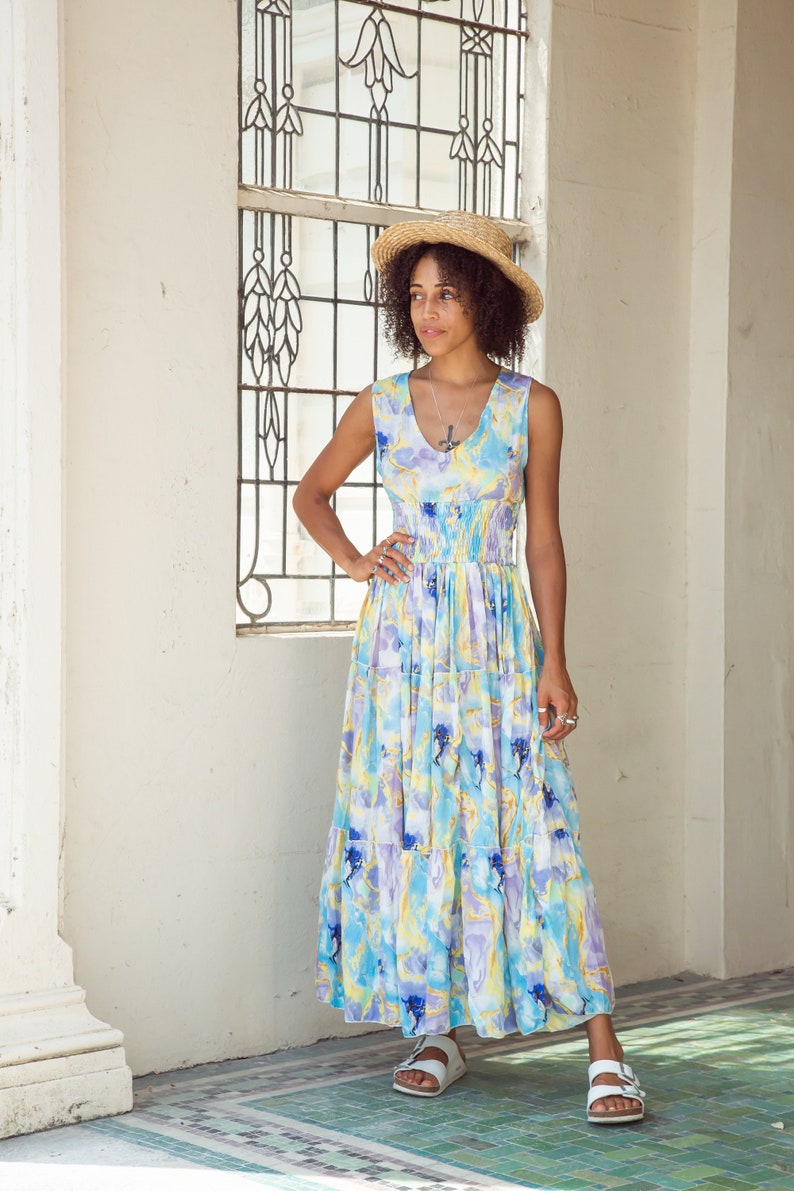 Boho Sommer Maxi Kleid mit Spaghettiträgern und welligem Print, Bild 2