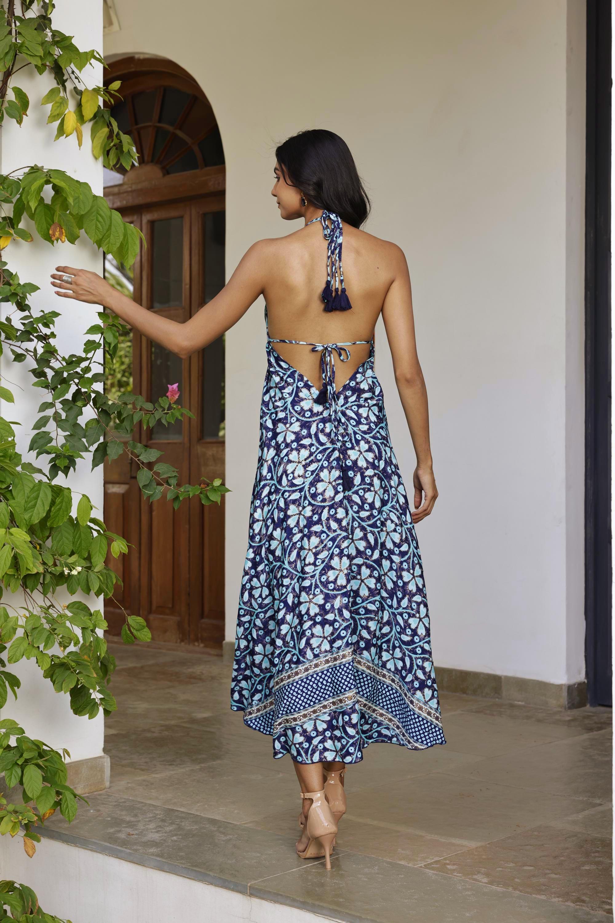 Turquoise Halter Boho Maxi Dress, Backless Bohemian Dress, Festival Dress Women, Goddess Maxi Dress, Spiritual Clothing, Bohemian Clothing