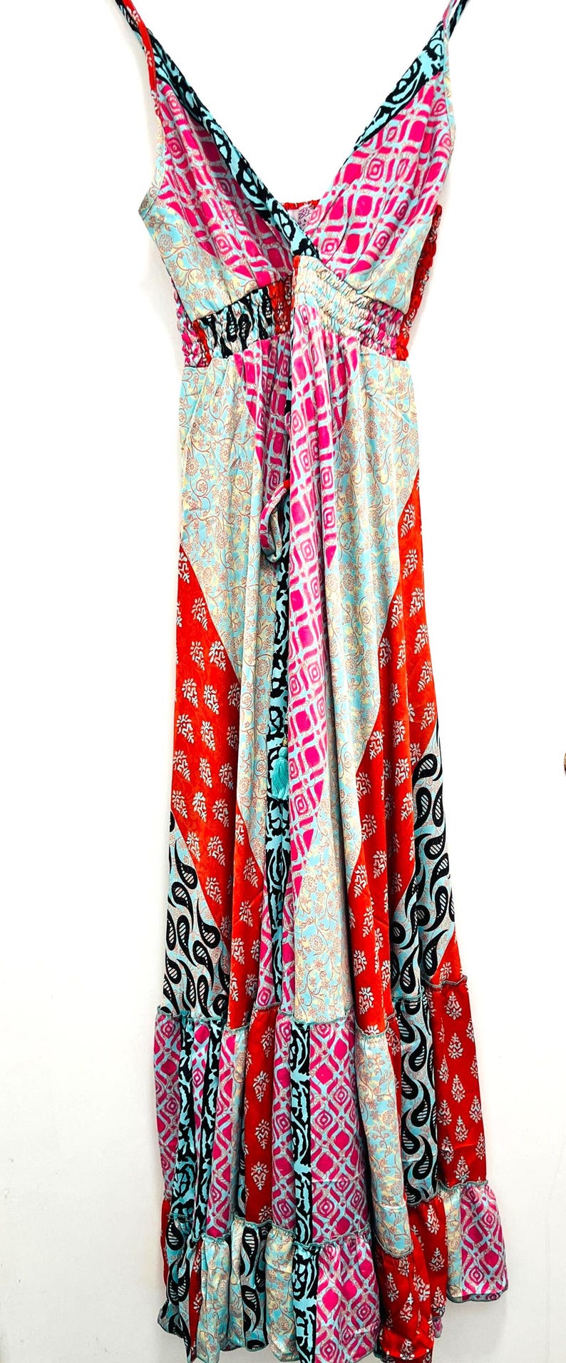Boho-Patchwork-Maxikleid – Boho-Festivalkleid – Hippie-Sommer-Maxikleid – Farbenfrohes Boho-Strandkleid – Boho-Urlaubskleid Bild 6