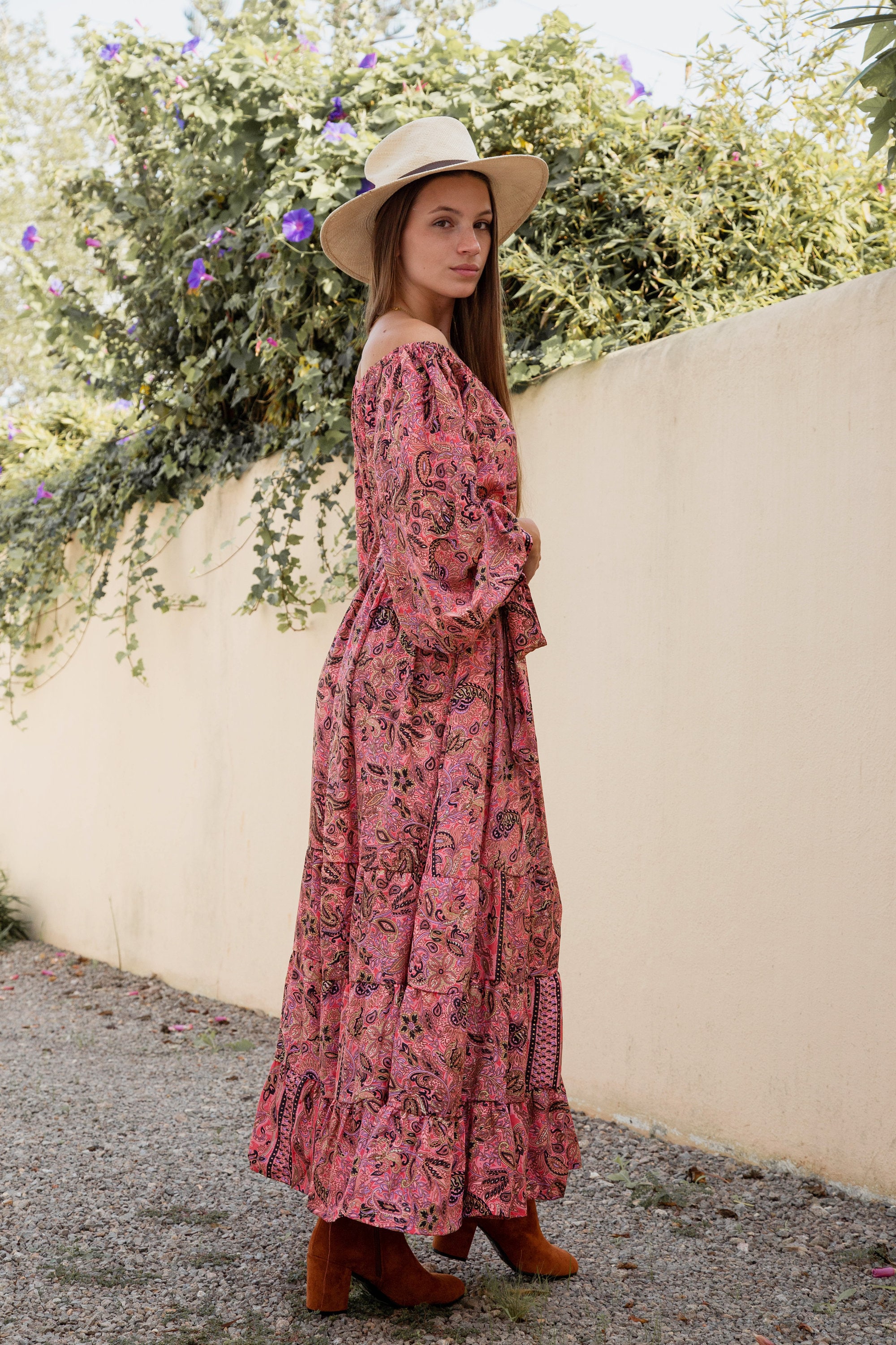 Off Shoulder Boho Maxi Dress, Long Sleeve Bohemian Dress, Ibiza Dress, Goddess Maxi Dress, Spiritual Clothing, Bohemian Clothing