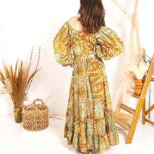 Rustic Print Boho Maxi Dress, Tiered Bohemian Maxi Dress, Ibiza Dress, Goddess Maxi Dress, Spiritual Clothing, Bohemian Clothing image 7