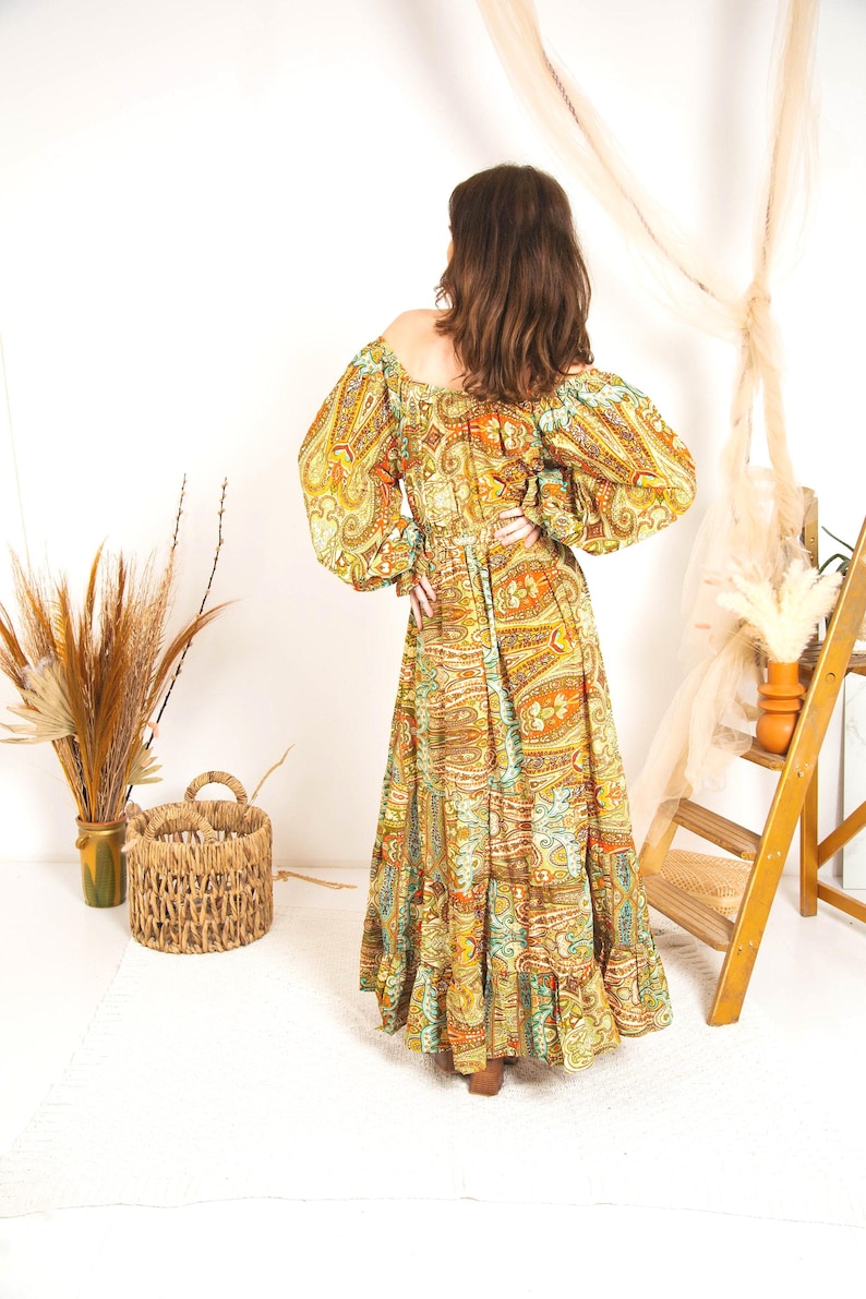 Rustic Print Boho Maxi Dress, Tiered Bohemian Maxi Dress, Ibiza Dress, Goddess Maxi Dress, Spiritual Clothing, Bohemian Clothing image 7