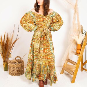 Rustic Print Boho Maxi Dress, Tiered Bohemian Maxi Dress, Ibiza Dress, Goddess Maxi Dress, Spiritual Clothing, Bohemian Clothing image 5
