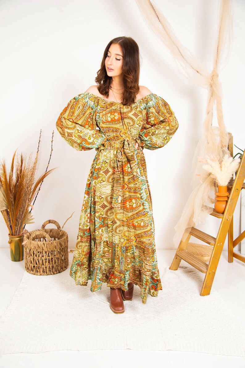 Rustic Print Boho Maxi Dress, Tiered Bohemian Maxi Dress, Ibiza Dress, Goddess Maxi Dress, Spiritual Clothing, Bohemian Clothing image 5