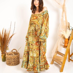 Rustic Print Boho Maxi Dress, Tiered Bohemian Maxi Dress, Ibiza Dress, Goddess Maxi Dress, Spiritual Clothing, Bohemian Clothing image 4