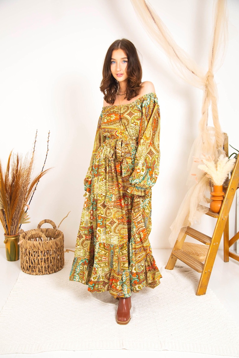 Rustic Print Boho Maxi Dress, Tiered Bohemian Maxi Dress, Ibiza Dress, Goddess Maxi Dress, Spiritual Clothing, Bohemian Clothing image 4