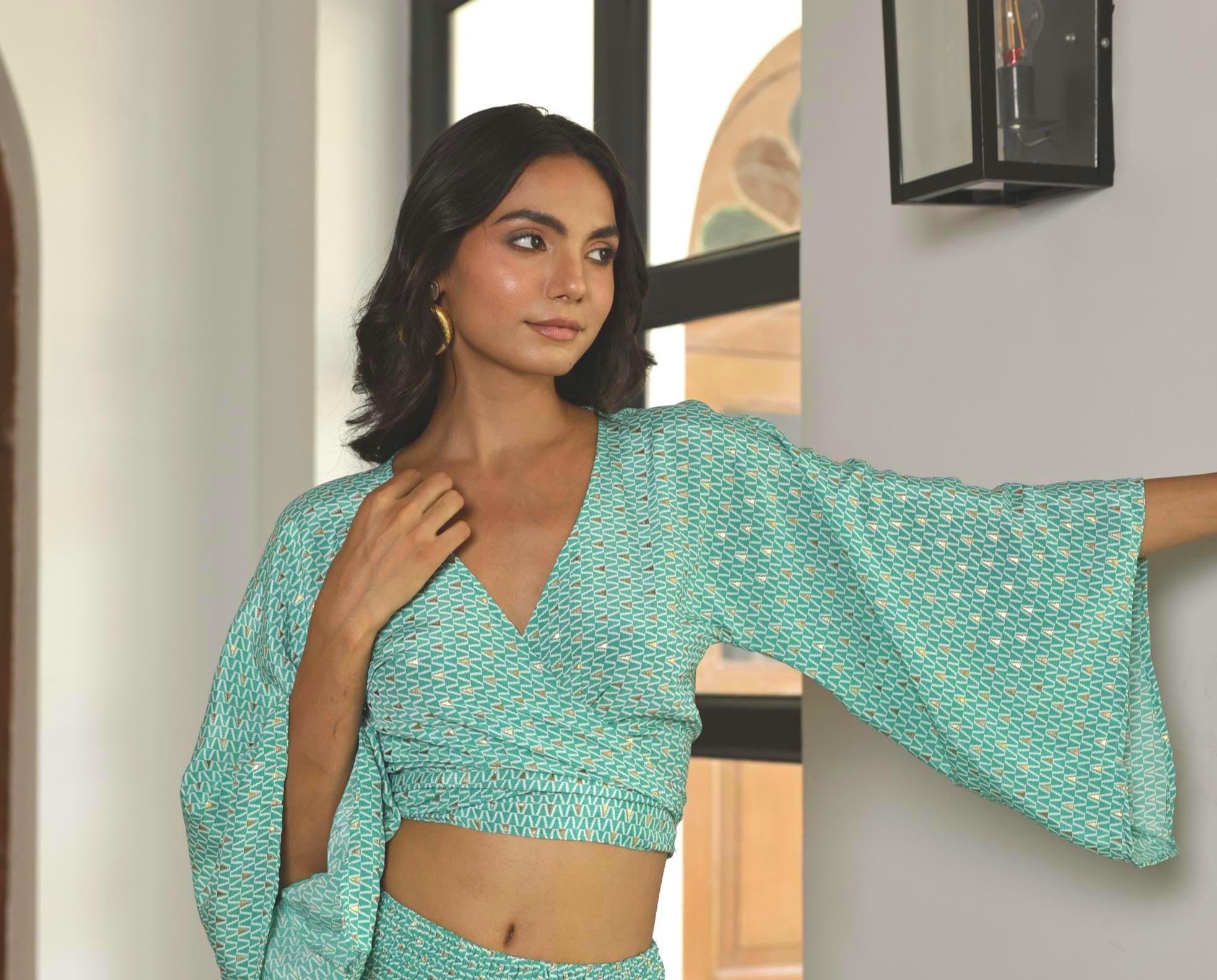 Tunique Femme Warehouse Vert Coton/cachemire – Taille 10, Manches Bouffantes, Occasion Très Bon état