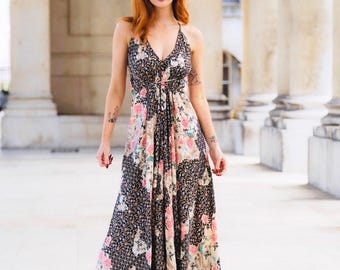 Halter Backless Boho Maxi Dress, Folk Bohemian Dress, Festival Dress Women, Ibiza Dress, Goddess Maxi Dress, Bohemian Clothing