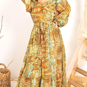 Rustic Print Boho Maxi Dress, Tiered Bohemian Maxi Dress, Ibiza Dress, Goddess Maxi Dress, Spiritual Clothing, Bohemian Clothing image 2