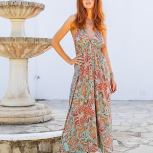 Backless Halter Maxi Dress, Festival Maxi Dress, Ibiza Style Goddess Dress, Wedding Guest Outfit