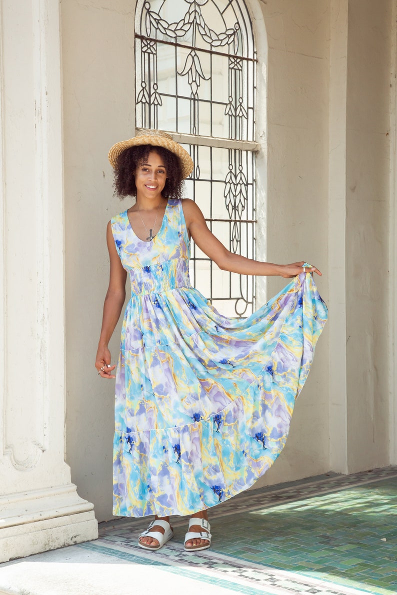 Boho Sommer Maxi Kleid mit Spaghettiträgern und welligem Print, Bild 3