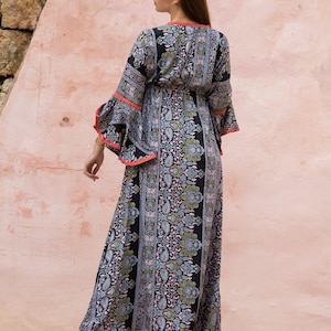 Boho Style Maxi DressWith Bell Sleeves, Full Length Goddess Dress with Sleeves, Ibiza Maxi Dress, Bohemian Style Maxi Dress image 4