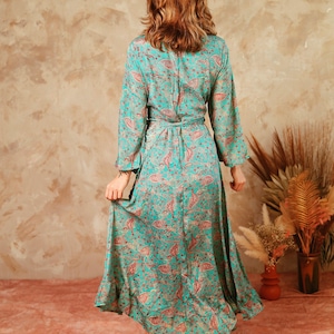Floral Boho Wrap Dress, Green Bohemian Midi Dress, Festival Dress Women, Ibiza Dress, Summer Wrap Dress, Goddess Dress, Bohemian Clothing image 8