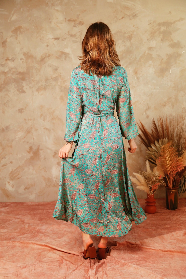 Floral Boho Wrap Dress, Green Bohemian Midi Dress, Festival Dress Women, Ibiza Dress, Summer Wrap Dress, Goddess Dress, Bohemian Clothing image 8