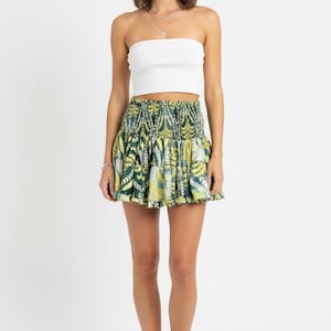 Rara Tiered Mini Skirt, Boho Tiered Gypsy Style Short Silk Skirt, Handmade Patchwork Mini Skirt