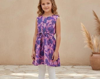 Girls Boho Cotton Dress | Handmade Kids Summer Dress | Floral Print Dress | Adjustable Waist | Ages 2–5