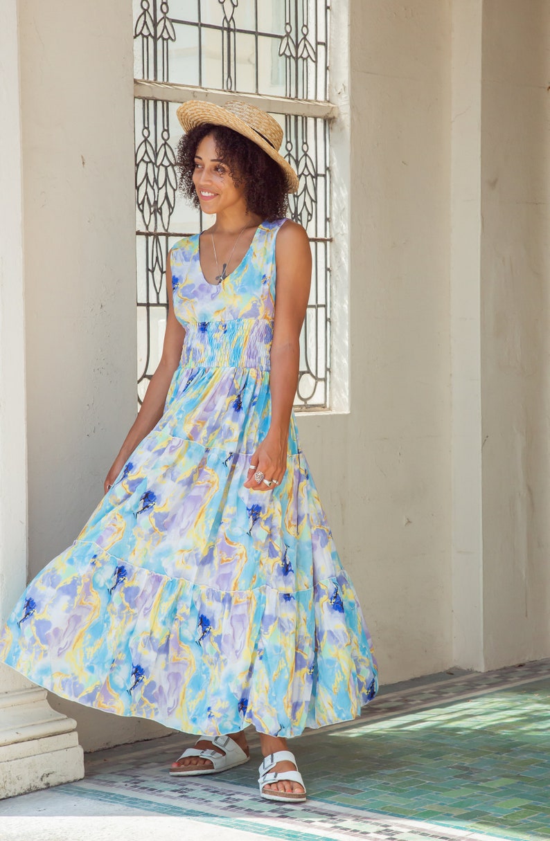 Boho Sommer Maxi Kleid mit Spaghettiträgern und welligem Print, Bild 9