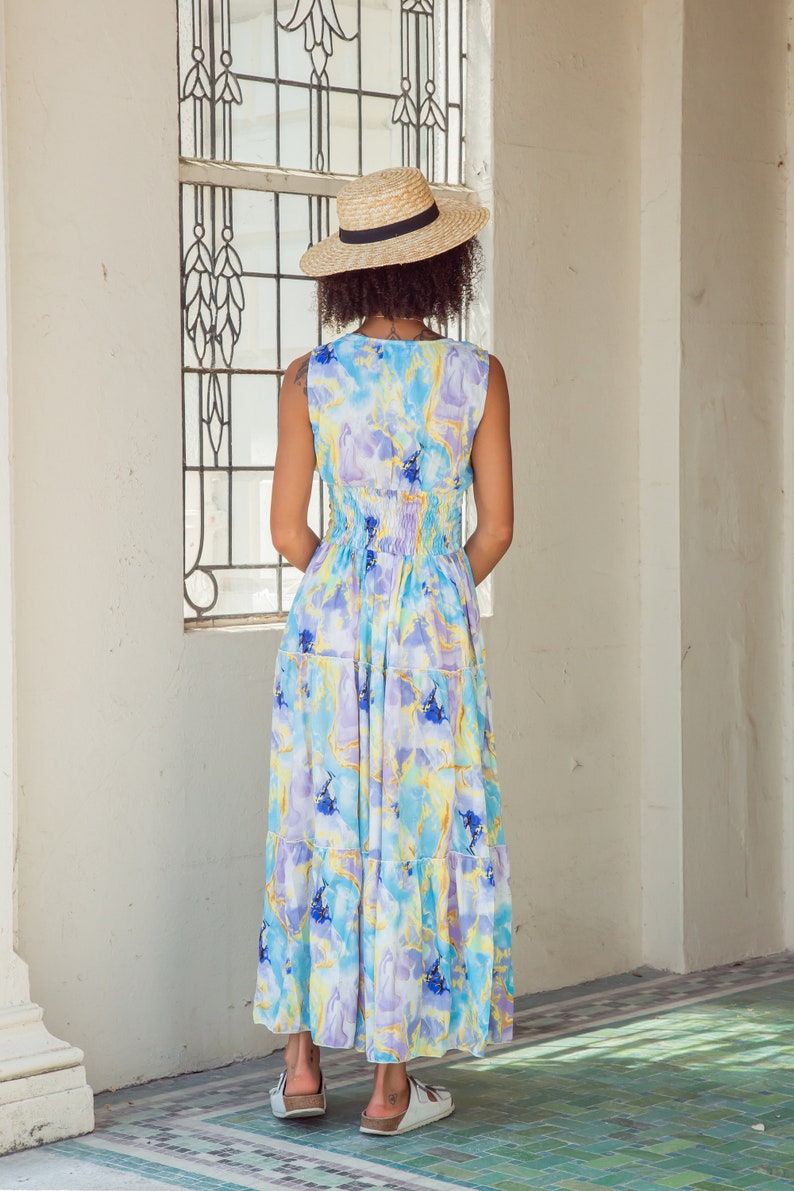 Boho Sommer Maxi Kleid mit Spaghettiträgern und welligem Print, Bild 7
