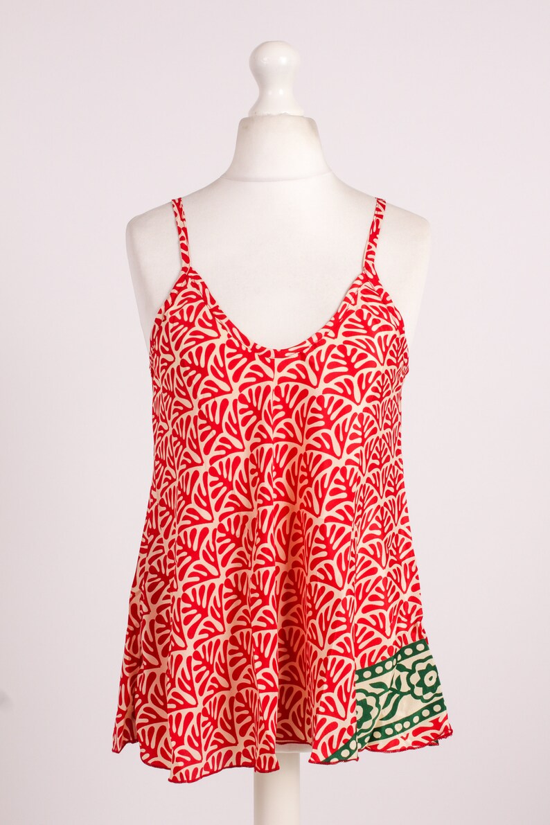 Boho Summer Vest Top, Printed Camisole Top, Hippy Urban Clothing, Women's Tank Top In Natural fabric RED LEAF