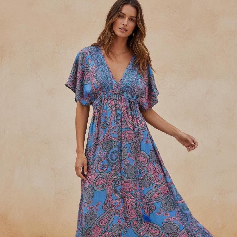 Boho Turquoise Midi Dress