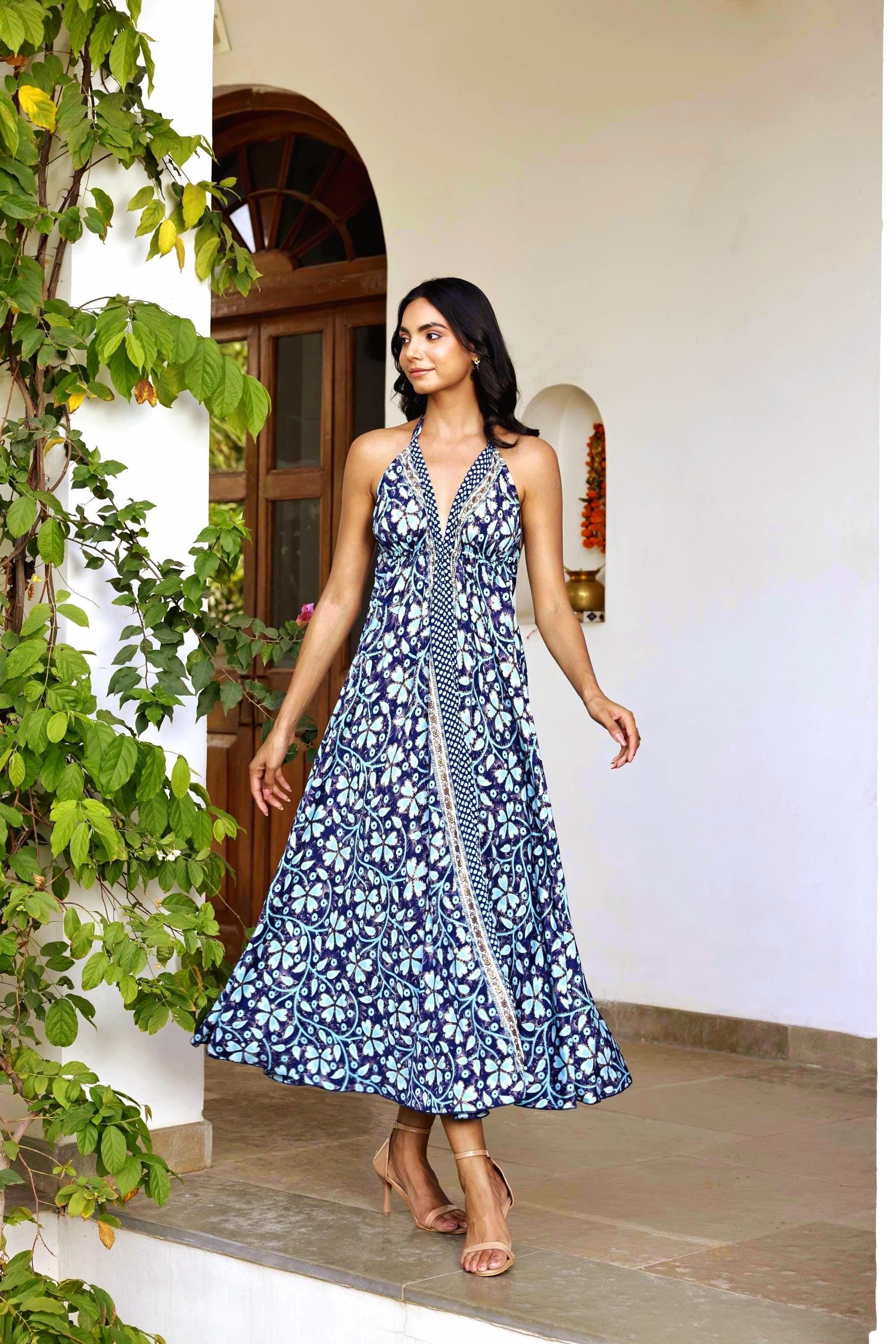 Turquoise Halter Boho Maxi Dress, Backless Bohemian Dress, Festival Dress Women, Goddess Maxi Dress, Spiritual Clothing, Bohemian Clothing