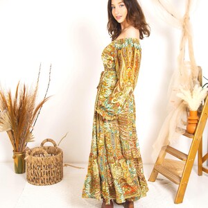 Rustic Print Boho Maxi Dress, Tiered Bohemian Maxi Dress, Ibiza Dress, Goddess Maxi Dress, Spiritual Clothing, Bohemian Clothing image 8