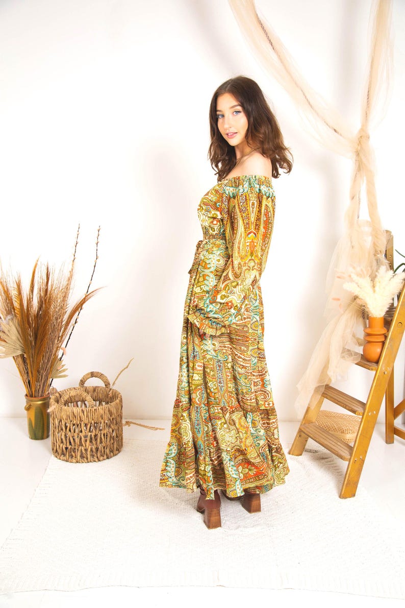 Rustic Print Boho Maxi Dress, Tiered Bohemian Maxi Dress, Ibiza Dress, Goddess Maxi Dress, Spiritual Clothing, Bohemian Clothing image 8