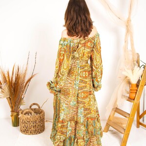 Rustic Print Boho Maxi Dress, Tiered Bohemian Maxi Dress, Ibiza Dress, Goddess Maxi Dress, Spiritual Clothing, Bohemian Clothing image 6