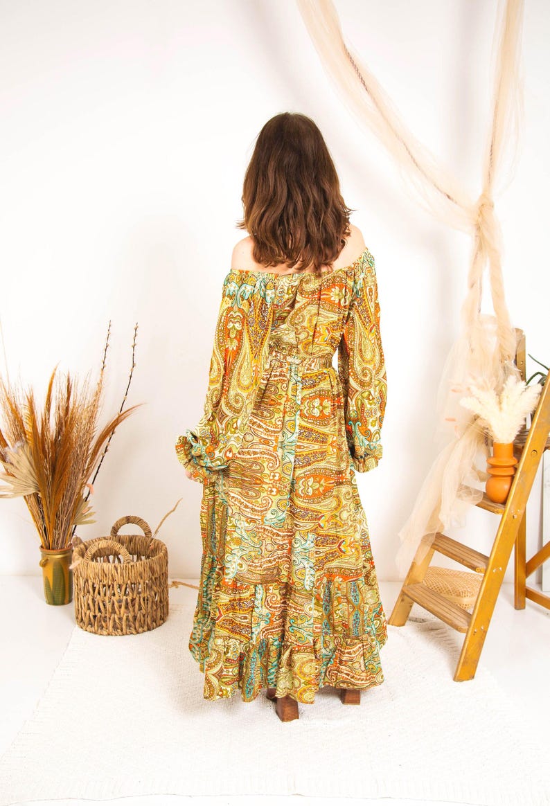 Rustic Print Boho Maxi Dress, Tiered Bohemian Maxi Dress, Ibiza Dress, Goddess Maxi Dress, Spiritual Clothing, Bohemian Clothing image 6