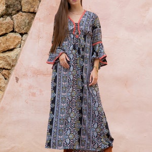 Boho Style Maxi DressWith Bell Sleeves, Full Length Goddess Dress with Sleeves, Ibiza Maxi Dress, Bohemian Style Maxi Dress image 8