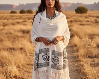 Natural Cotton Shawl, Hand Block Print Scarf, Festival Blanket Scarf, Tribal Boho Wrap, Ethnic Cotton Shawl, Sarong Wrap, Meditation Shawl