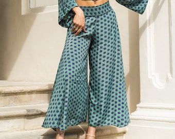 Green Black Palazzo Pants - Summer Festival Fashion