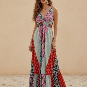 Boho-Patchwork-Maxikleid – Boho-Festivalkleid – Hippie-Sommer-Maxikleid – Farbenfrohes Boho-Strandkleid – Boho-Urlaubskleid Bild 2