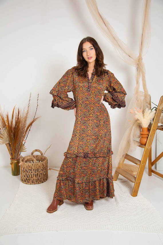 Modest Earthy Maxi Dress, Long Sleeve Boho Maxi Dress, Hippy Maxi Dress -  Etsy UK